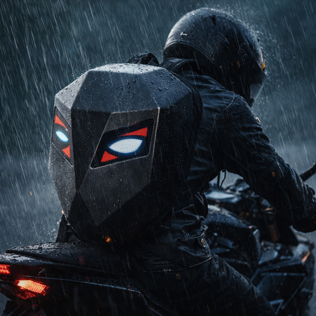 Mochila LED com Compartimento para Capacete, Notebook e USB