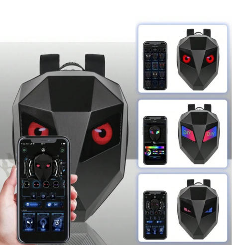 Mochila LED com Compartimento para Capacete, Notebook e USB