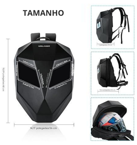 Mochila LED com Compartimento para Capacete, Notebook e USB