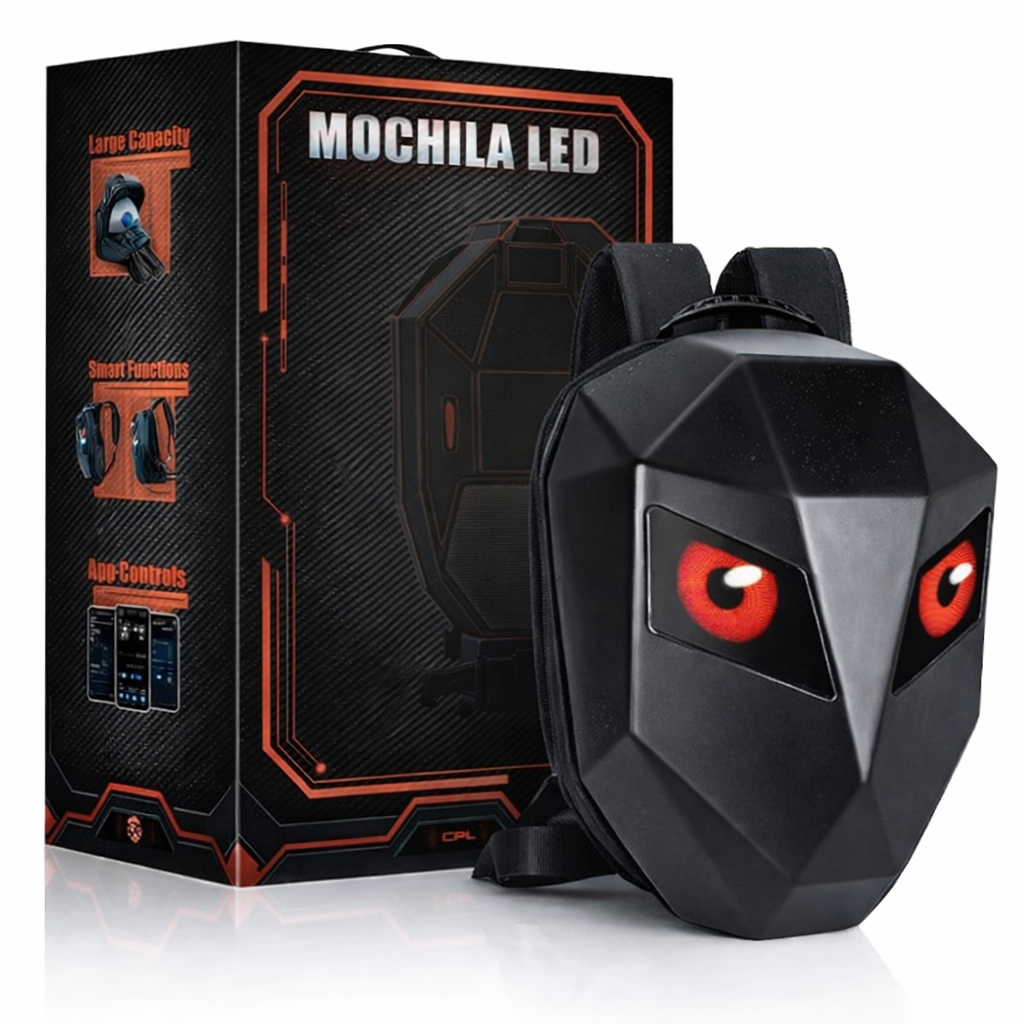 Mochila LED com Compartimento para Capacete, Notebook e USB